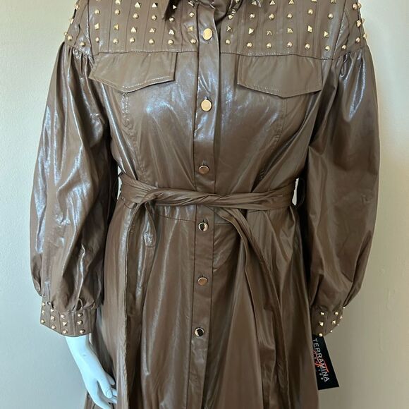 NWT Faux Leather Brown Studded Dress -Size 14 - Picture 5 of 13